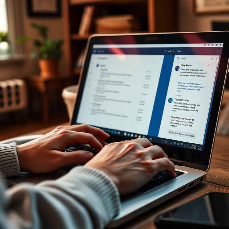 Teacher checking a sensitive message draft on a laptop before sending