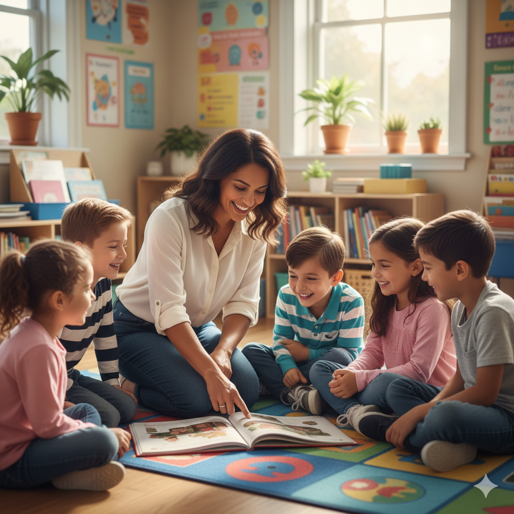 Teacher interacting warmly with students